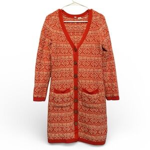 Moth Orange and Cream Tweed Patterned Long Cardigan/Mini Dress Size SP
